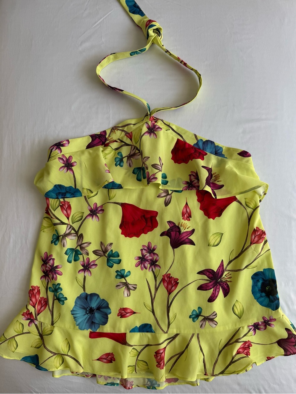 Parker Bright Yellow Floral Halter Top with Multicolor Blooms